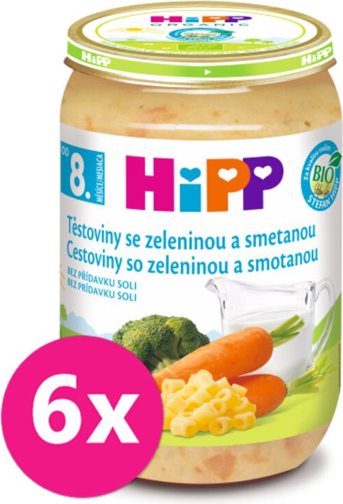 HiPP BIO Těstoviny se zeleninou a smetanou od 8. měsíce, 6 x 220 g - obrázek 1