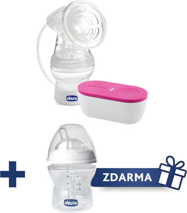 CHICCO Odsávačka mat. mléka elektrická přenosná + zdarma Láhev kojenecká Natural Feeling 150ml - obrázek 1