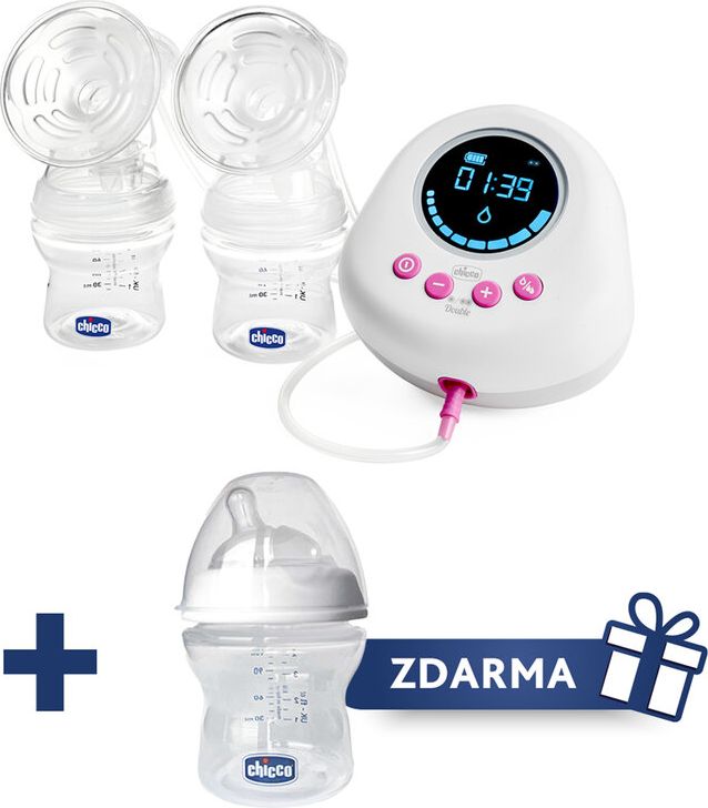 CHICCO Odsávačka mateřského mléka elektrická Double + zdarma Láhev kojenecká Natural Feeling 150ml - obrázek 1