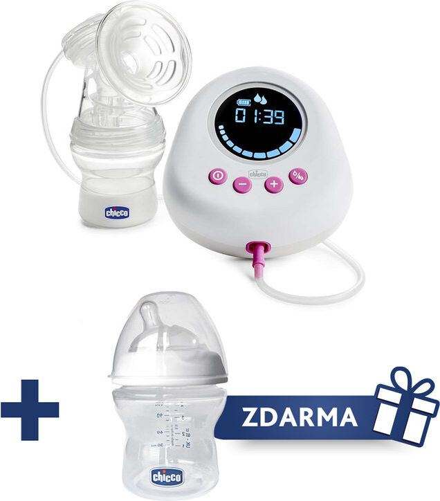CHICCO Odsávačka mateřského mléka elektrická Single + zdarma Láhev kojenecká Natural Feeling 150ml - obrázek 1