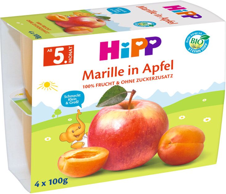 HIPP BIO Jablka s meruňkami 4x100 g, od ukončeného 4. - 6. měsíce - obrázek 1