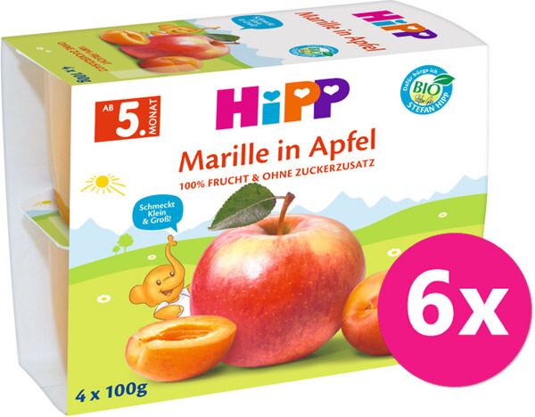 6x HIPP BIO Jablka s meruňkami 4x100 g, od ukončeného 4. - 6. měsíce - obrázek 1