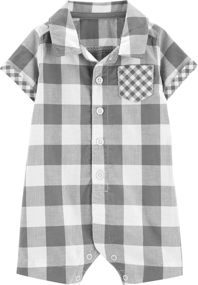 CARTER'S Overal letní krátký rukáv Grey Gingham kluk 6m - obrázek 1