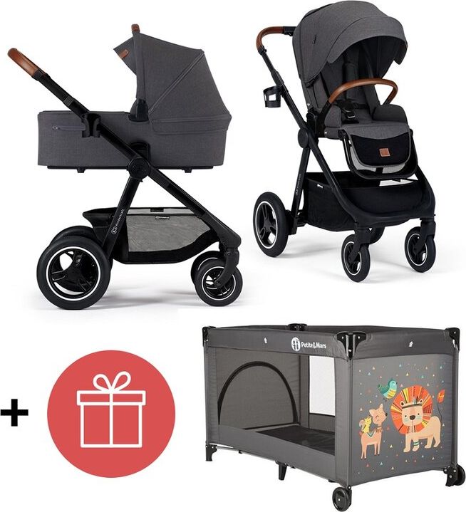 KINDERKRAFT Kočárek Everyday 2v1 Black Dark Grey + PETITE&MARS Postýlka Koot - Lion Grey ZDARMA - obrázek 1
