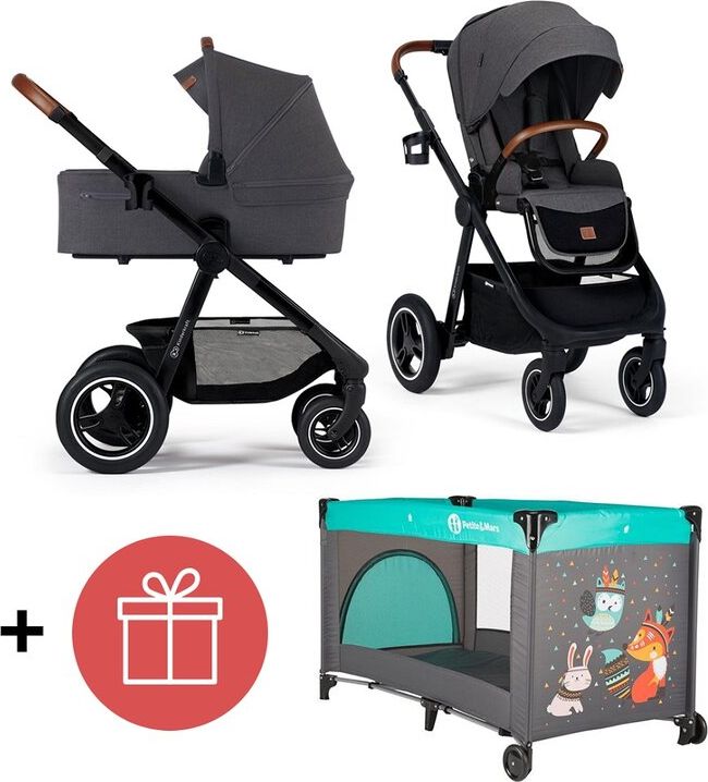KINDERKRAFT Kočárek Everyday 2v1 Black Dark Grey + PETITE&MARS Postýlka Koot Fox Aqua ZDARMA - obrázek 1