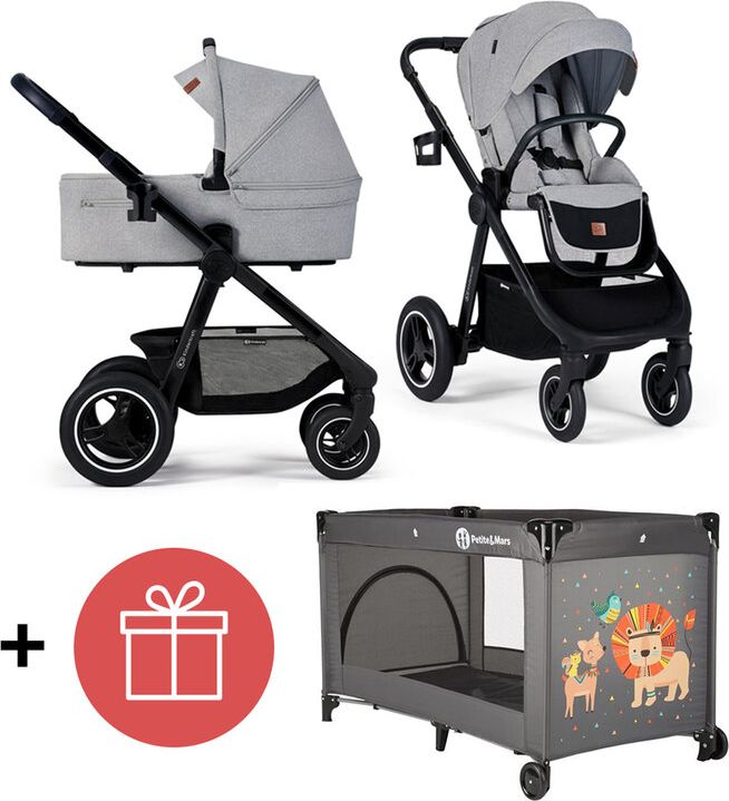 KINDERKRAFT Kočárek Everyday 2v1 Light Grey + PETITE&MARS Postýlka cestovní Koot - Lion Grey ZDARMA - obrázek 1