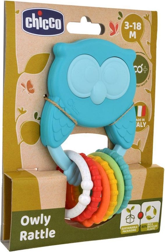 CHICCO Kousátko s chrastítkem se senzorickými kroužky Eco+ Sova Owly 3m+ - obrázek 3