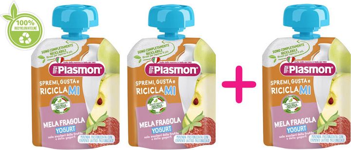 2+1 PLASMON Kapsička bezlepková ovocno-jogurtová jahoda 85 g, 12m+ - obrázek 1