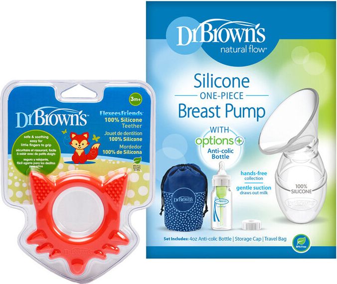 DR.BROWN'S Set Sběrač mateřského mléka + Kousátko Flexees Friends liška - obrázek 1
