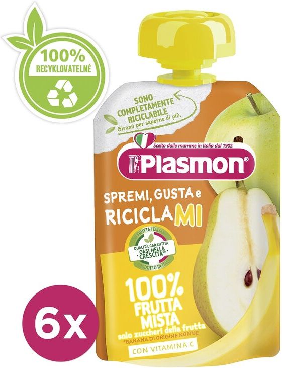6x PLASMON Kapsička bezlepková ovocná mix 100 g, 6m+ - obrázek 1