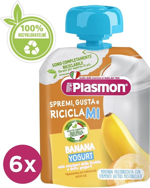 6x PLASMON Kapsička bezlepková ovocno-jogurtová banán 85 g, 6m+ - obrázek 1