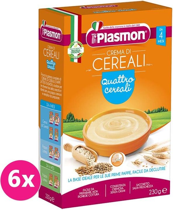 6x PLASMON Kaše ze čtyř druhů obilovin 230 g, 4m+ - obrázek 1