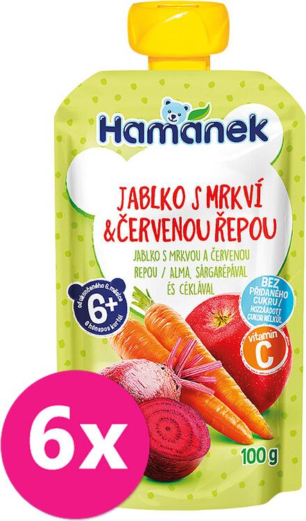 Hamánek Jablko s mrkví a červenou řepou 6 x 100 g - obrázek 1
