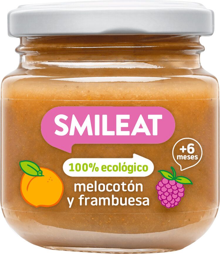 SMILEAT Organic příkrm Broskev a malina 130 g, 8m+ - obrázek 1