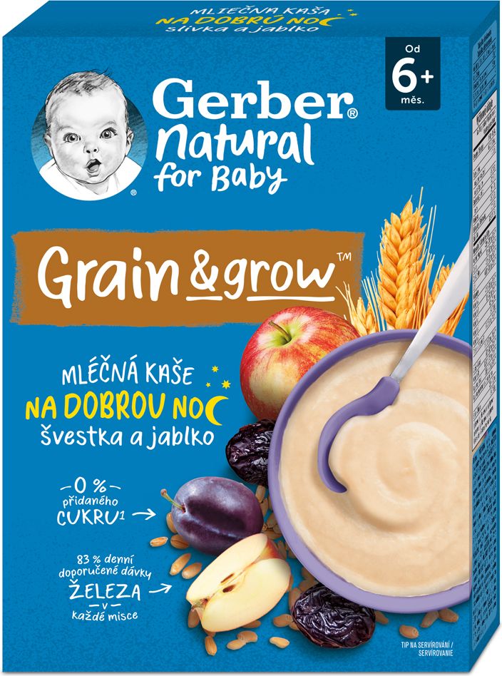 GERBER Natural mléčná kaše pšenično-ovesná jablko a švestka 220 g - obrázek 3