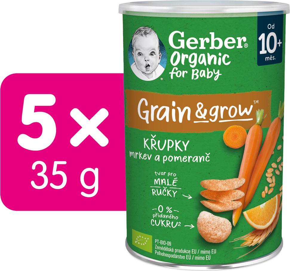 Gerber Organic křupky s mrkví a pomerančem 5x35 g - obrázek 2