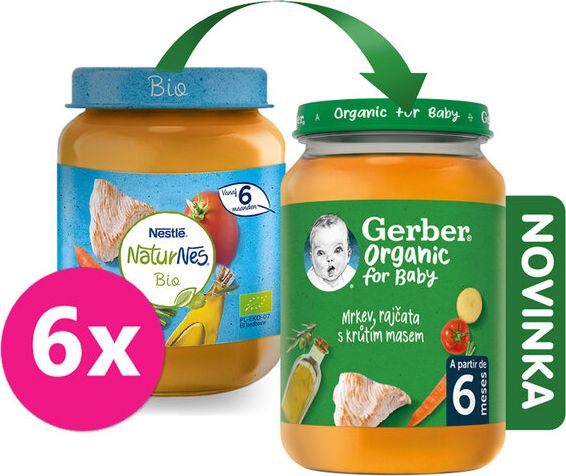 GERBER Organic dětský příkrm mrkev a rajčata s krůtím masem 6x190 g - obrázek 1