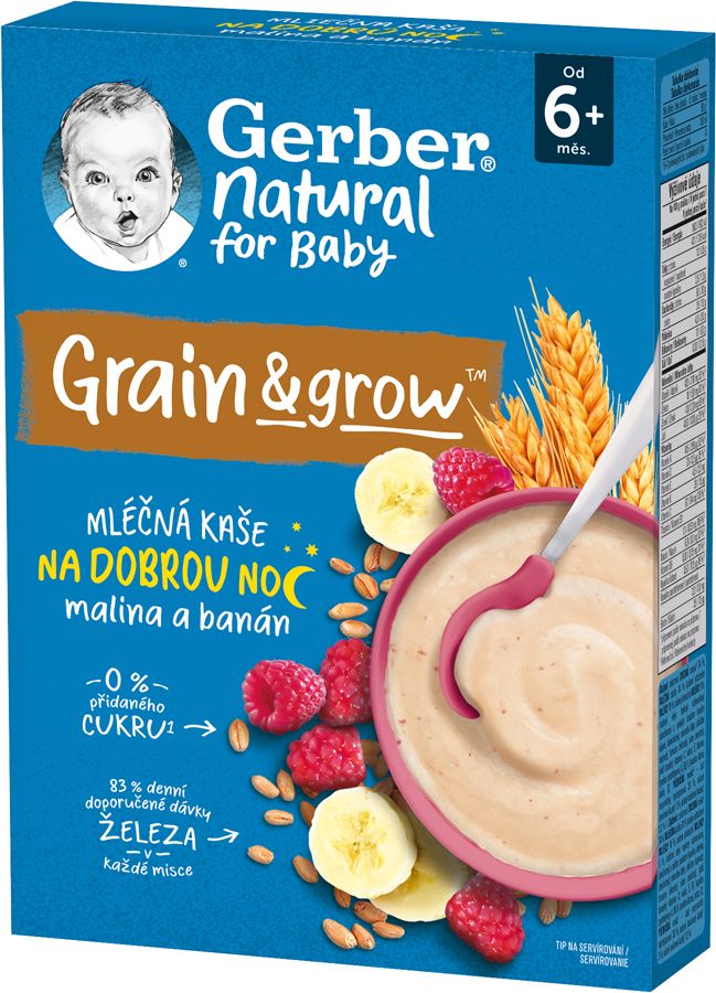 GERBER Natural mléčná kaše pšenično-ovesná malina a banán 9 x 220 g - obrázek 4