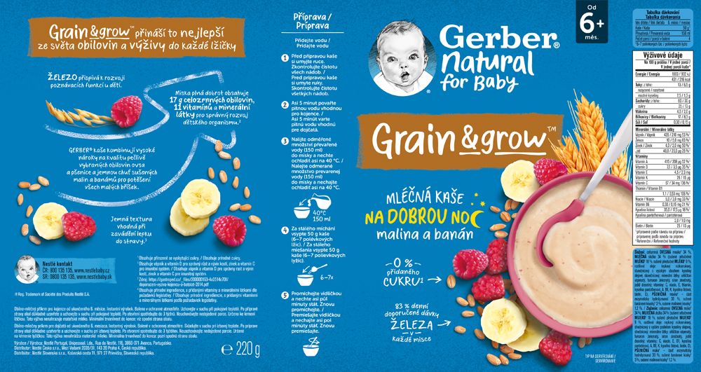 GERBER Natural mléčná kaše pšenično-ovesná malina a banán 9 x 220 g - obrázek 6