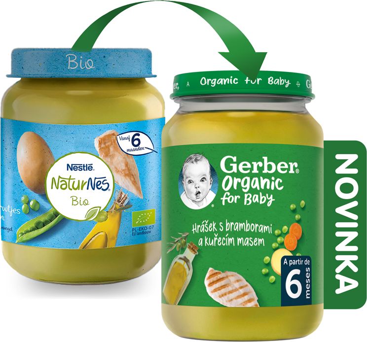 GERBER Organic dětský příkrm hrášek s bramborami a kuřecím masem​ ​3 x 190 g​​ - obrázek 2