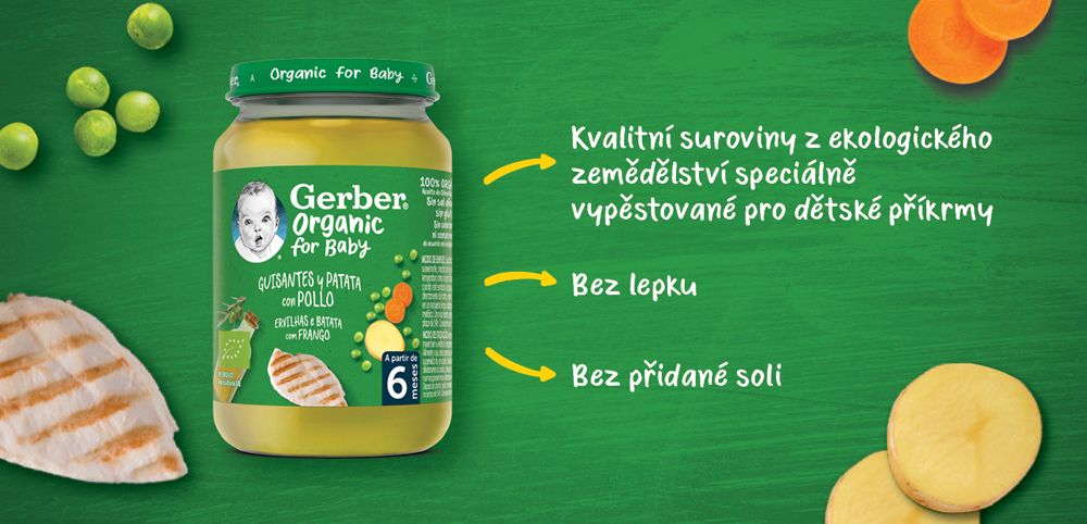 GERBER Organic dětský příkrm hrášek s bramborami a kuřecím masem​ ​3 x 190 g​​ - obrázek 6