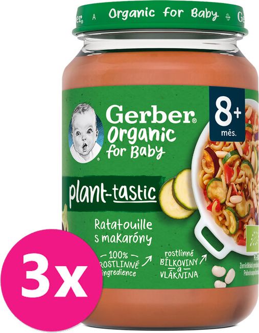 GERBER Organic 100% rostlinný příkrm ratatouille s makaróny​ ​3 x 190 g - obrázek 1