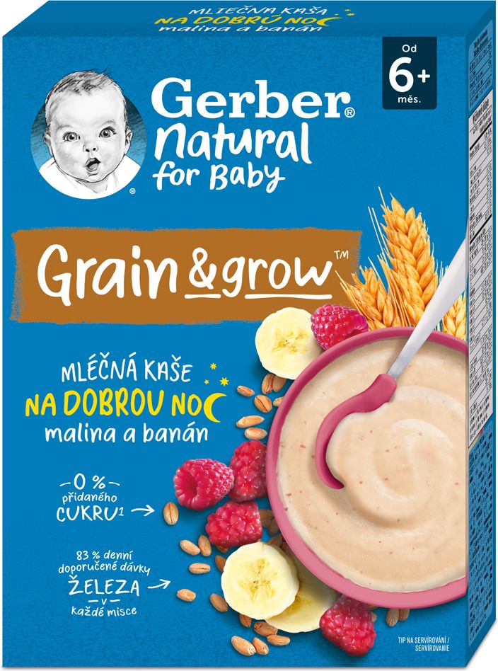 GERBER Natural mléčná kaše pšenično-ovesná malina a banán 6 x 220 g - obrázek 4