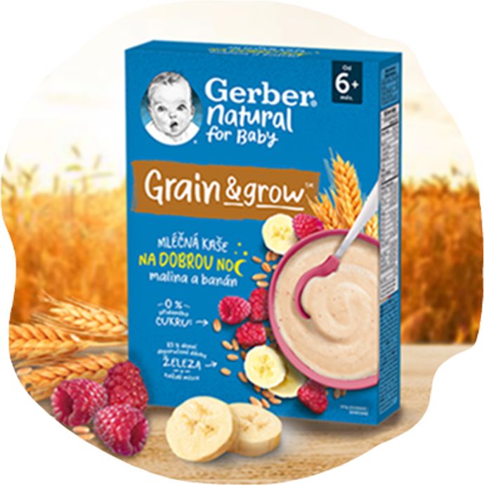 GERBER Natural mléčná kaše pšenično-ovesná malina a banán 6 x 220 g - obrázek 7