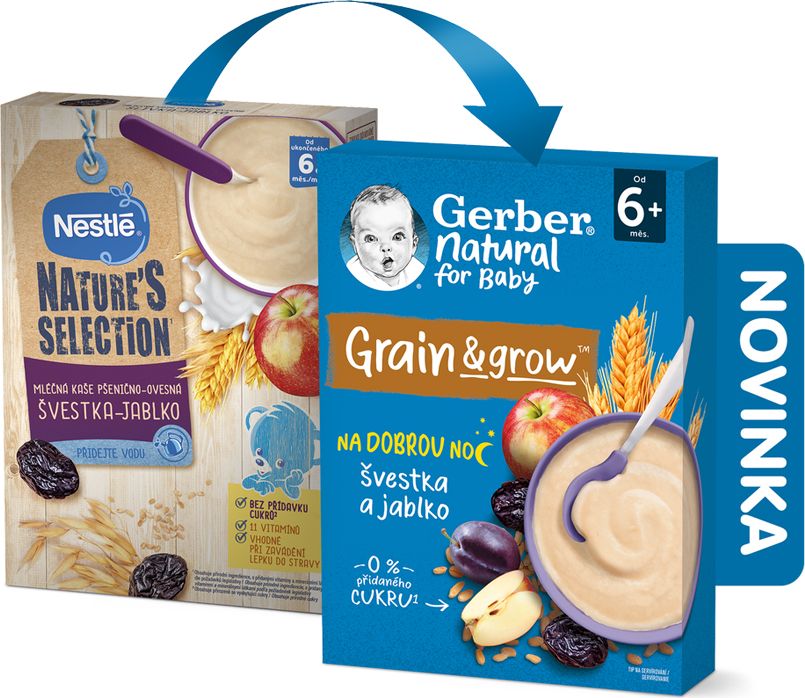 GERBER Natural mléčná kaše pšenično-ovesná jablko a švestka 6 x 220 g - obrázek 2