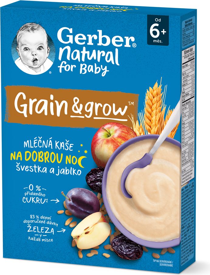 GERBER Natural mléčná kaše pšenično-ovesná jablko a švestka 6 x 220 g - obrázek 3