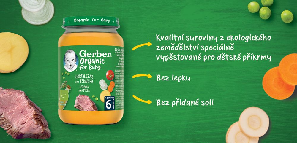 GERBER Organic dětský příkrm zelenina s telecím masem 3 x 190 g​ - obrázek 7
