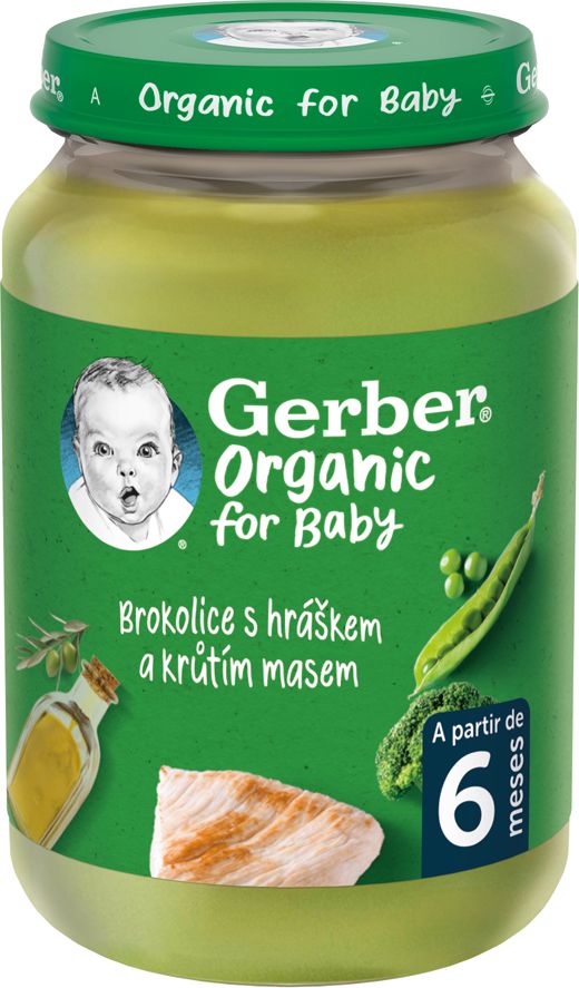 GERBER Organic dětský příkrm brokolice s hráškem a krutím masem 6x190 g​ - obrázek 2