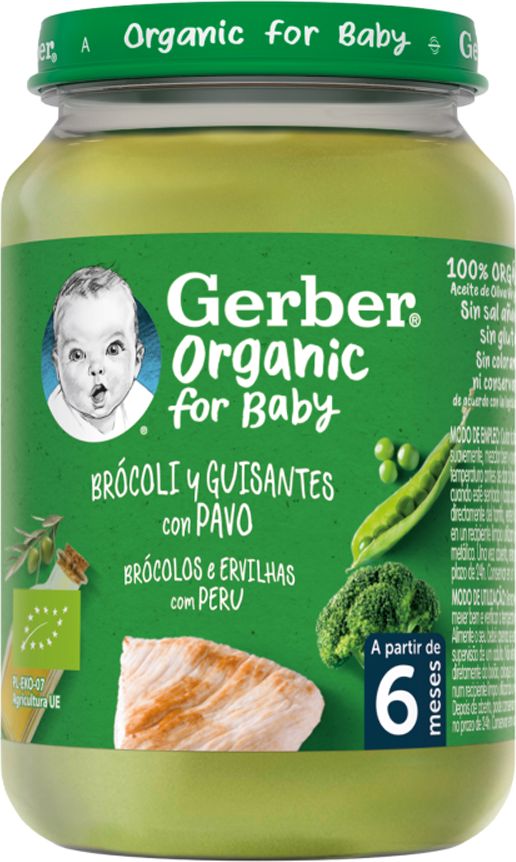 GERBER Organic dětský příkrm brokolice s hráškem a krutím masem 6x190 g​ - obrázek 3
