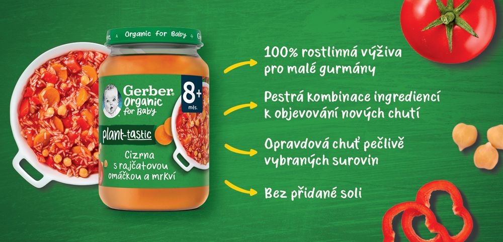 GERBER Organic 100% rostlinný příkrm cizrna s rajčatovou omáčkou a mrkví​ ​3 x 190 g - obrázek 5