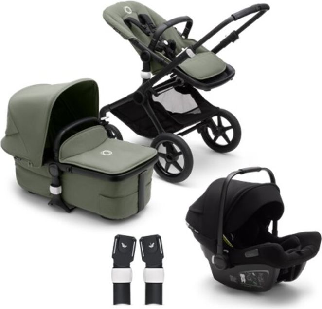 BUGABOO Fox 3 complete Black/Forest green-Forest green + autosedačka + adaptéry na autosedačku - obrázek 1