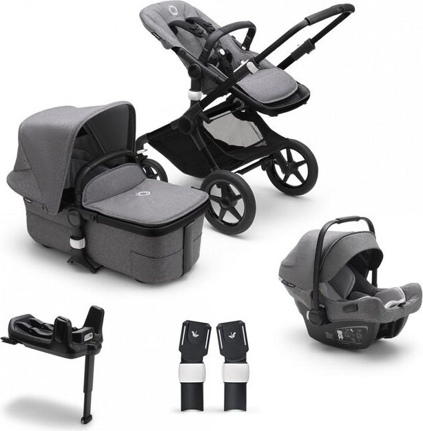 BUGABOO Fox 3 complete Black/Grey Melange-Grey Melange + autosedačka, základna, adaptéry - obrázek 1