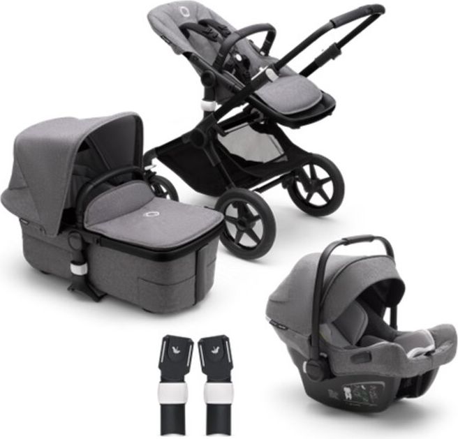 BUGABOO Fox 3 complete Black/Grey Melange-Grey Melange + autosedačka + adaptéry na autosedačku - obrázek 1