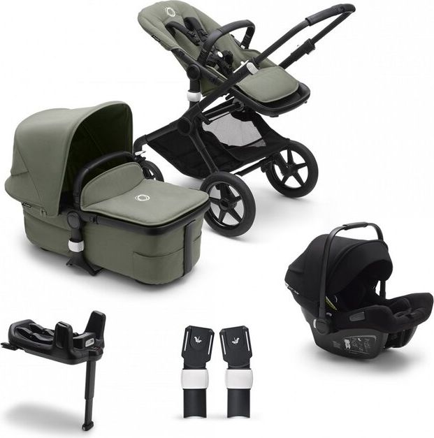BUGABOO Fox 3 complete Black/Forest green-Forest green + autosedačka, základna, adaptéry - obrázek 1
