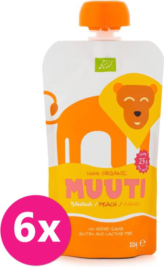 SALVEST Muuti BIO Banán broskev a mango s rýžovým proteinem 6 x 100 g - obrázek 1