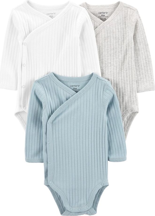 CARTER'S Body dlouhý rukáv Blue & Grey neutrál 3ks NB/vel. 56 - obrázek 1