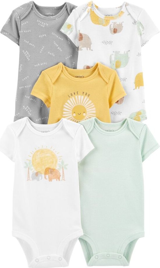 CARTER'S Body krátký rukáv Yellow & Grey neutrál 5ks 12m - obrázek 1