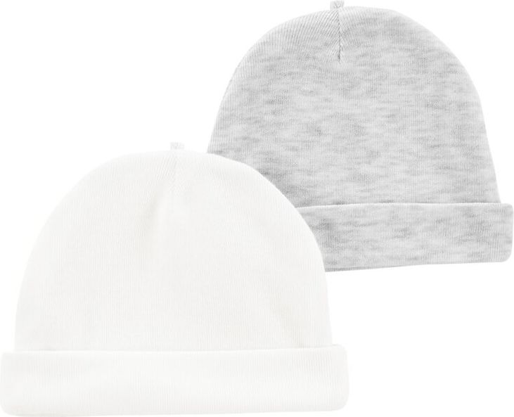 CARTER'S Čepice White & Grey neutrál 2ks 0-3m - obrázek 1