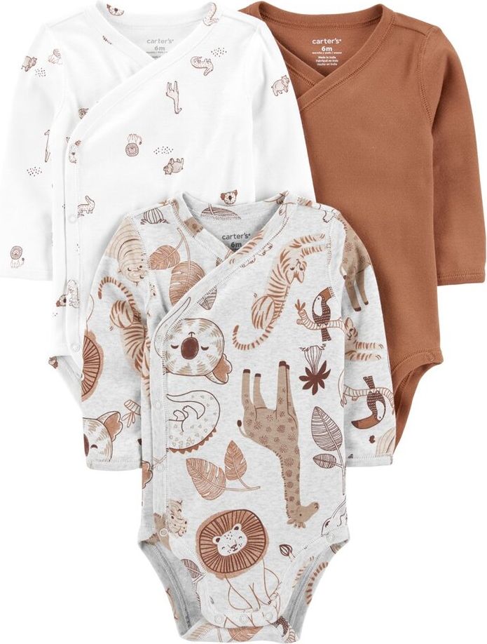 CARTER'S Body dlouhý rukáv Safari neutrál 3ks NB/vel. 56 - obrázek 1