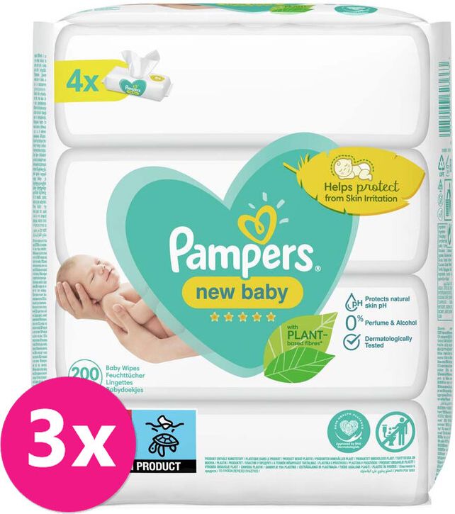 3x PAMPERS New Baby ubrousky vlhčené 4 Balení = 200 ks - obrázek 1