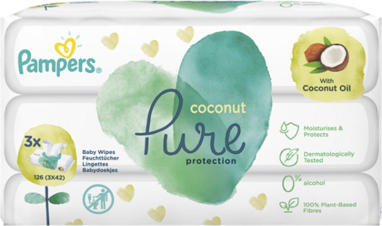 3x PAMPERS Coconut Pure ubrousky vlhčené 126 ks (3x42 ks) - obrázek 2