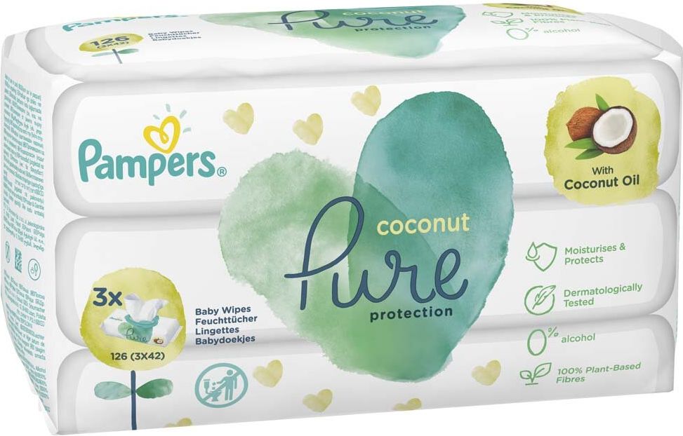 3x PAMPERS Coconut Pure ubrousky vlhčené 126 ks (3x42 ks) - obrázek 4