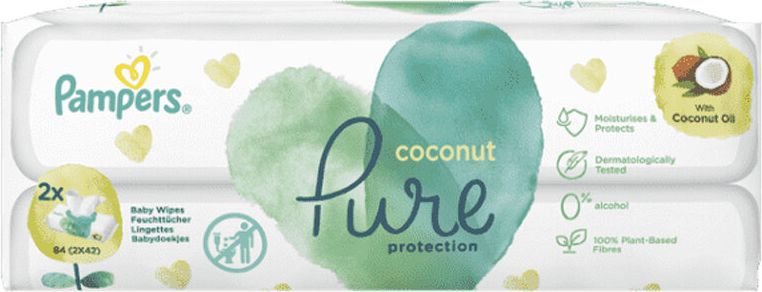 3x PAMPERS Coconut Pure ubrousky vlhčené 84 ks (2x42 ks) - obrázek 2