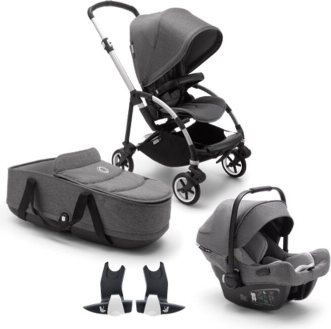 BUGABOO Bee 6 complete ALU/Grey-Grey Melange + hluboká korba, autosedačka, adaptéry na autosedačku - obrázek 1