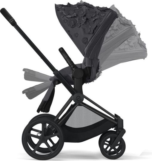 CYBEX Kočárek kompletní Priam Matt Black + seat pack + lux carry cot Flowers Dark Grey - obrázek 8
