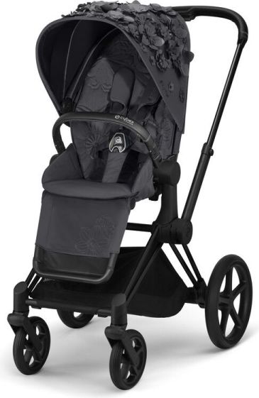 CYBEX Kočárek kompletní Priam Matt Black + seat pack + lux carry cot Flowers Dark Grey - obrázek 9